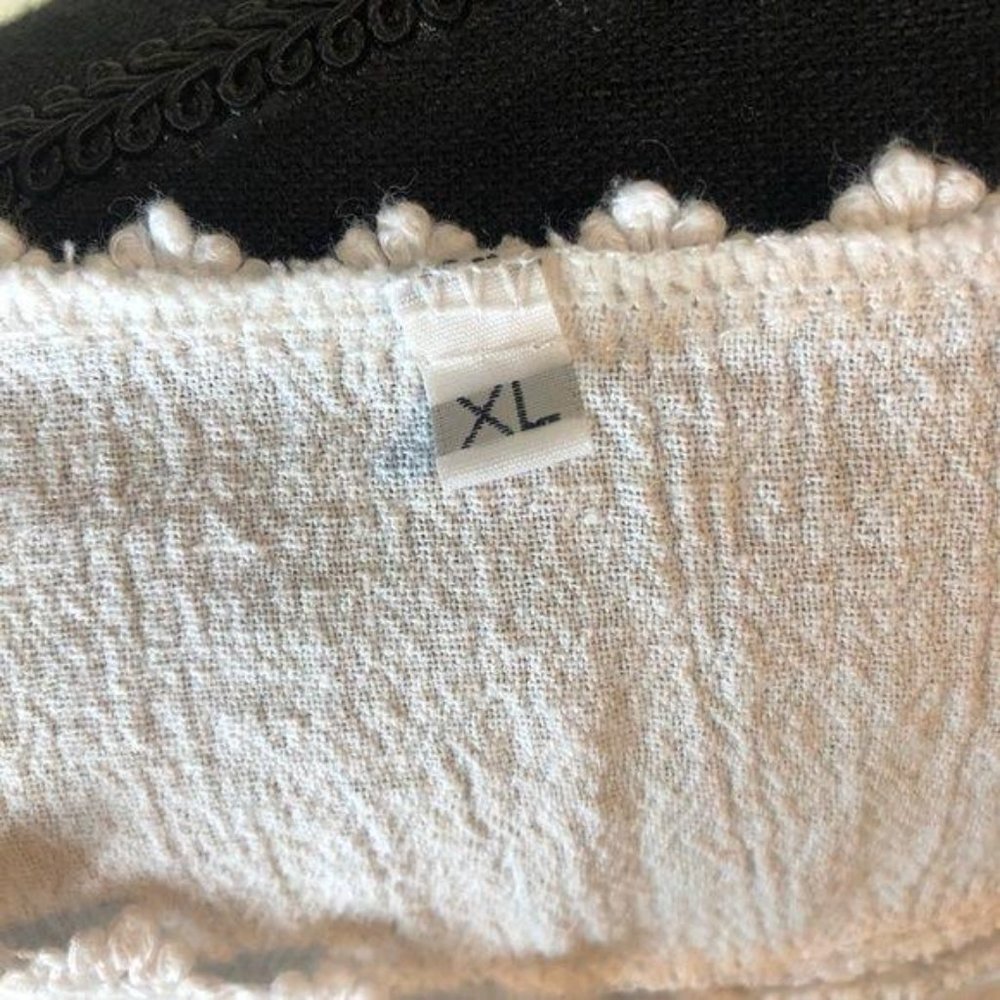 Embroidered Linen Elastic Waist Top White Small Ta - Picture 3 of 3